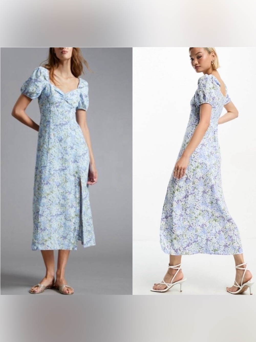& Other Stories blue floral puff sleeve midi dress